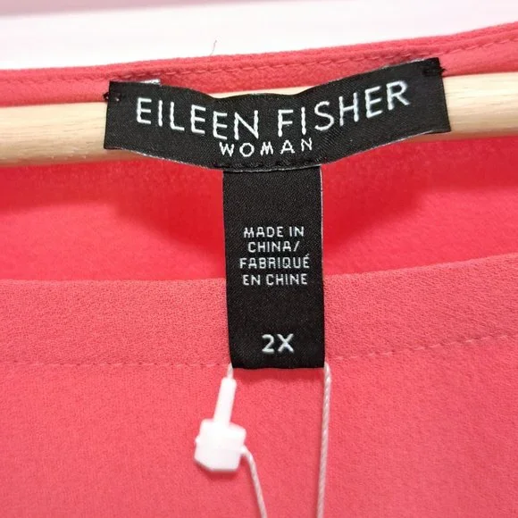 Eileen Fisher Flutter Sleeve Silk Georgette Boxy Top Pink Size 2X - Picture 10 of 10